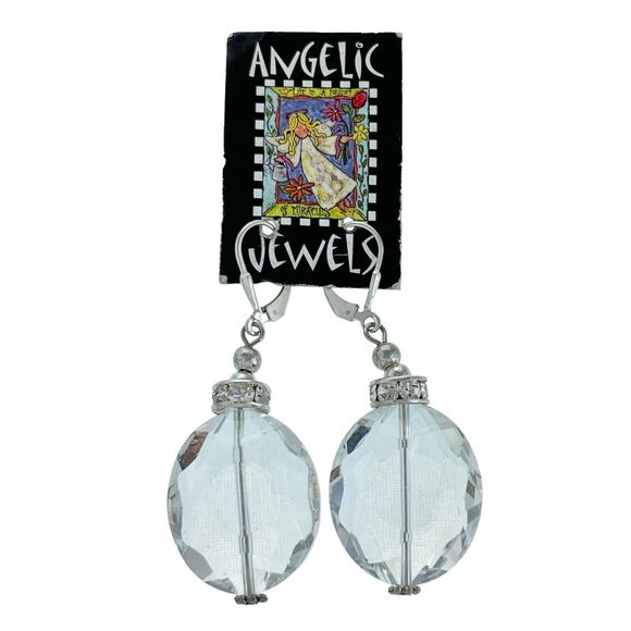 Angelic Jewels Sterling Silver 925 Faceted Glass Rhinestone Dangle Earrings - Picture 1 of 6